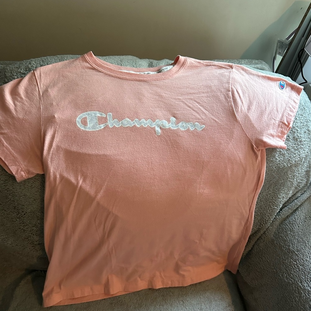 Champion Women's Light orange/pink Short Sleeve Tee with White Logo